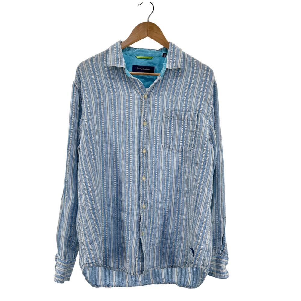 Tommy Bahama Men's Linen/Cotton Striped Button Long Sleeve L Shirt Coastal